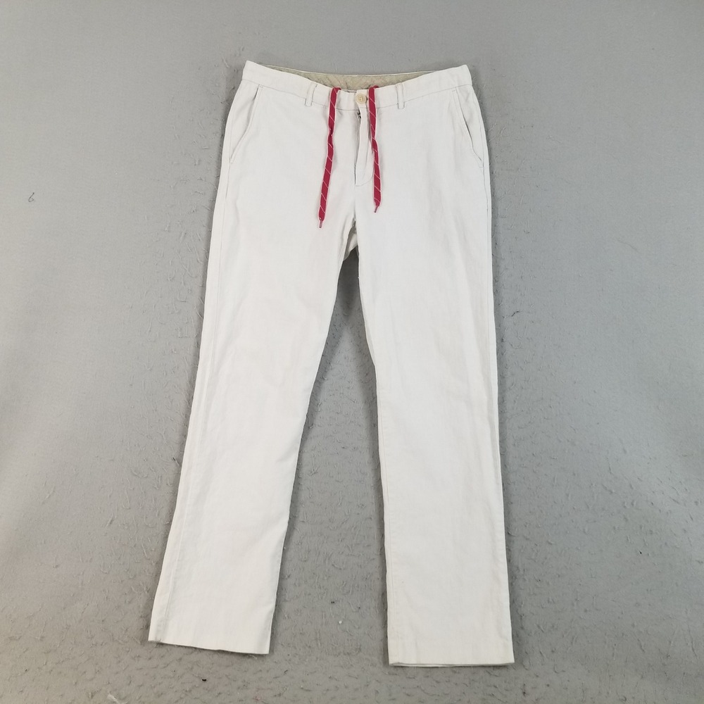 Sons of Intrigue Pants Mens 34x32 White Chambers Straight Fit Linen Cotton Blend